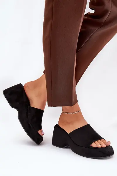 Boto Eko Semišové Dámske Papuče Na Platforme A Klíne Čierne Afisal