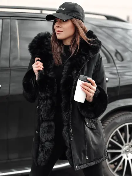 Kurtka damska CHARMFUR parka z futerkiem czarna Dstreet