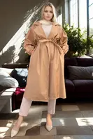 40345 Dewberry Belted Balloon Sleeve Women Trenchcoat-CAMEL