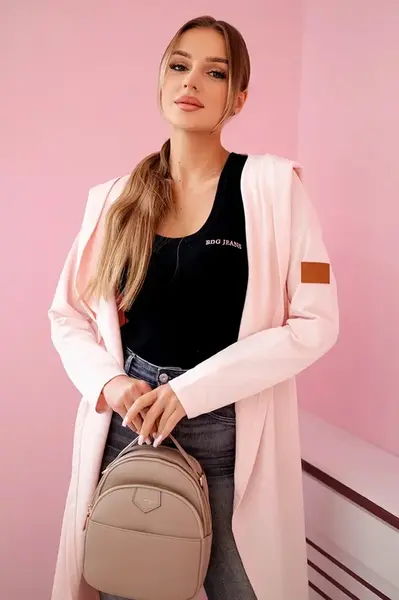 Long hooded cardigan light powder pink