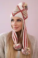 Women's Cap with Long Ears Eunika K322 ecru+Red