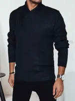 Pánsky tmavomodrý sveter s šálovým golierom