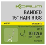 Korum návazec banded hair rigs barbless 8 ks délka 15" - velikost háčku 14