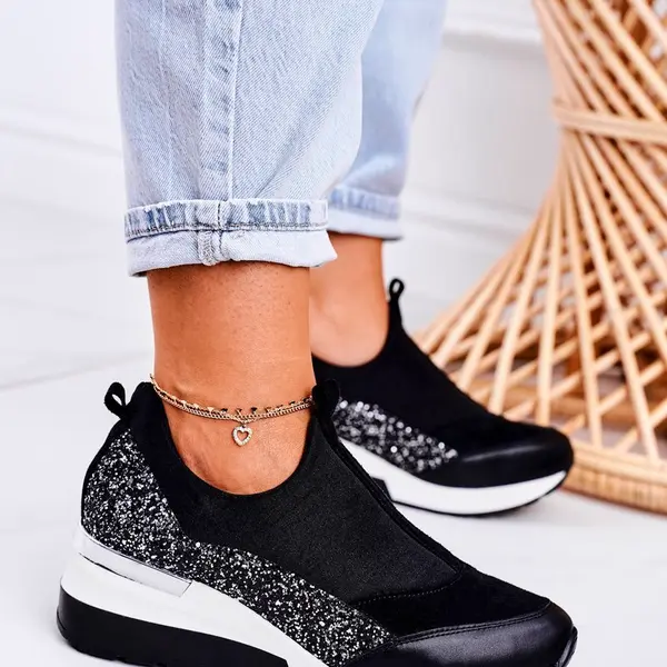 Boto Dámské Klínové Kožené Boty Sneakersy Černé Stříbrné Frances