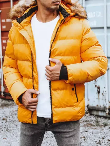 Žltá pánska dlhá prešívaná zimná bunda Dstreet