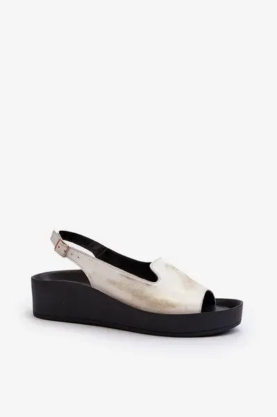 Dámske Kožené Sandále na Hrubej Podrážke Zlatý Potieraný Zazoo 2893