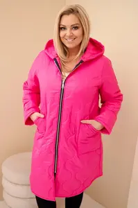 Kesi Włoski Dámská zimní péřová bunda Plus Size s kapucí neonově růžová