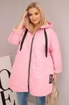 Kesi Włoski Dámská bunda Plus Size prošívaná s kapucí a nápisem HOPE cukrová růžová