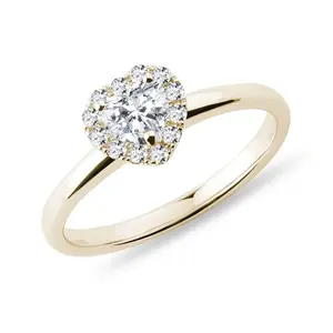 Prsten se srdíčkem ve stylu halo ve žlutém 14k zlatě KLENOTA