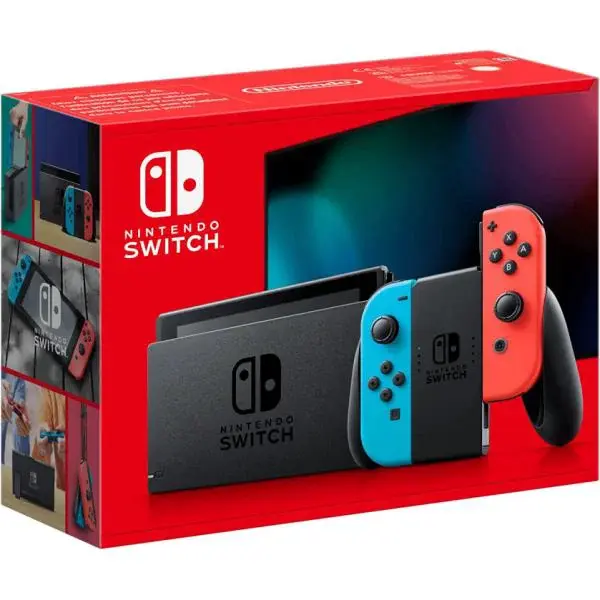 Konzole Nintendo Switch s neon modrým a červeným Joy-Conem