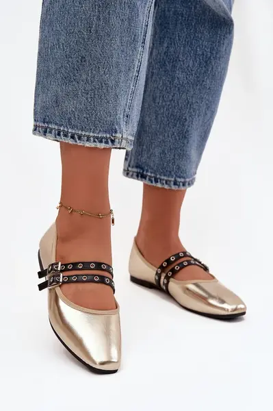 Dámské balerínky se zlatými řemínky Deliora