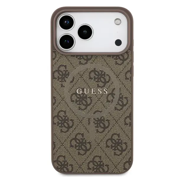 Zadní kryt Guess PU Leather 4G Colored Ring Magnetic pro Apple iPhone 17 Pro Max, hnědá