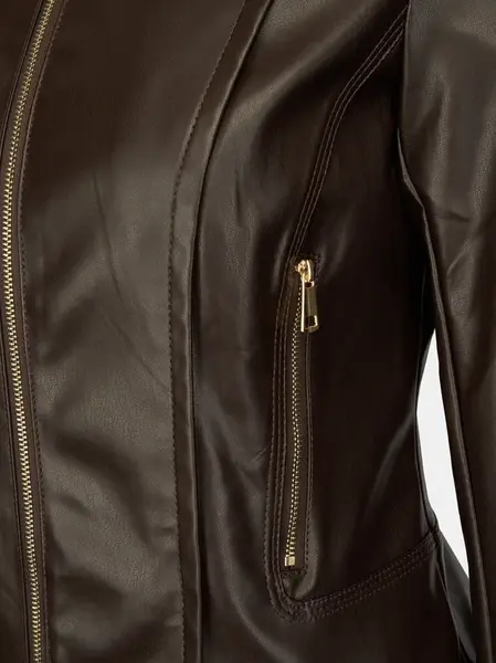 Dámska tmavohnedá koženková bunda