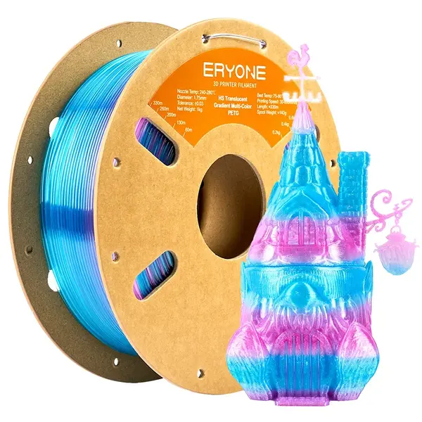 ERYONE High Speed Translucent Gradient Multi-Color PETG Filament 1kg - Rose Red & Blue