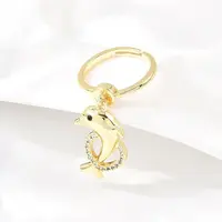 Adjustable Brass Micro Pave Cubic Zirconia Pendant Finger Rings for Women