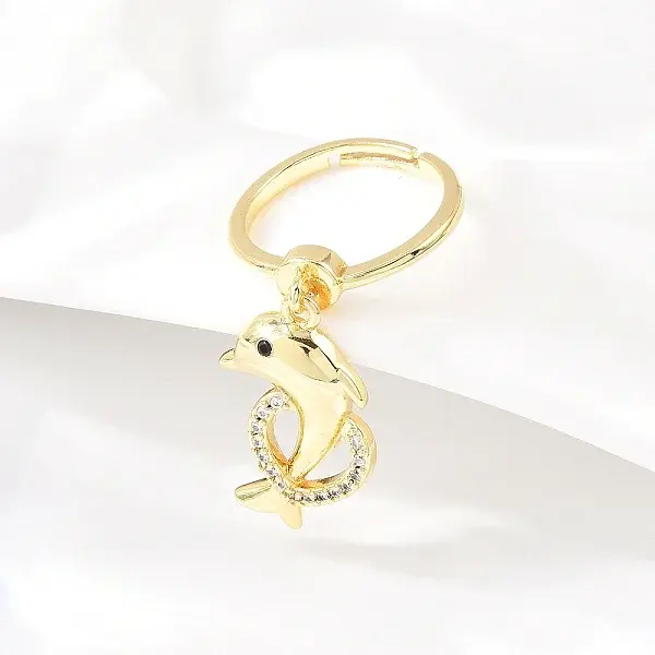 Adjustable Brass Micro Pave Cubic Zirconia Pendant Finger Rings for Women