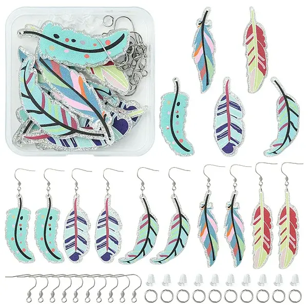 DIY Glitter Acrylic Feather Dangle Earrings Making Kits