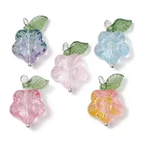 10Pcs 5 Color Transparent Glass Flower & Acrylic Leaf Pendants