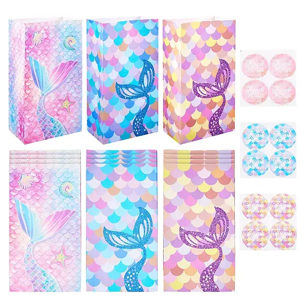 12Pcs 3 Styles Folding Mermaid Tail Print Paper Candy Gift Bags
