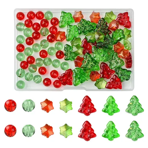 80Pcs 7 Styles Transparent Glass Beads Strands