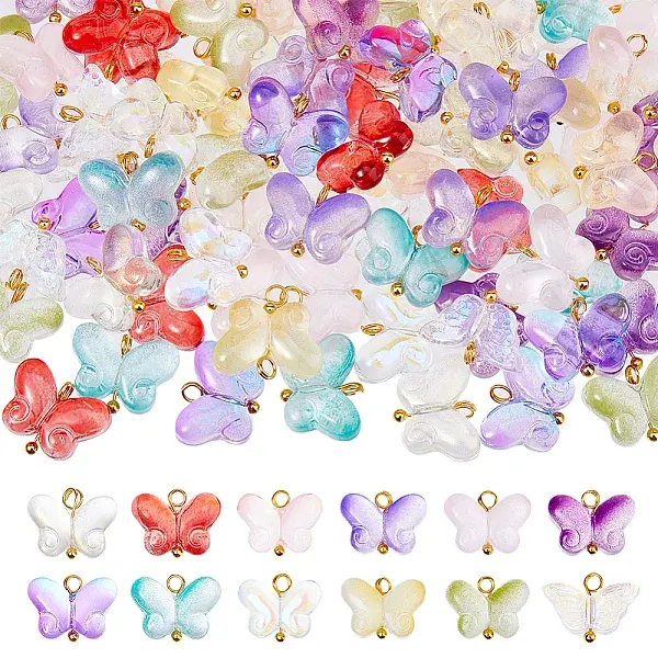 120Pcs 12 Colors Glass Butterfly Charms