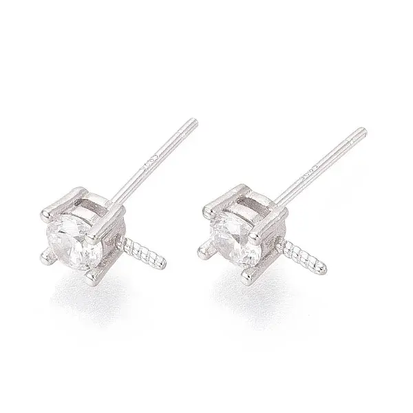 925 Sterling Silver & Clear Cubic Zirconia Stud Earring Findings