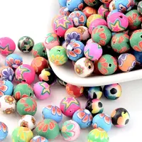 Handmade Flower Pattern Polymer Clay Round Beads