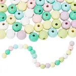 140Pcs 7 Colors Spray Painted Wood European Beads