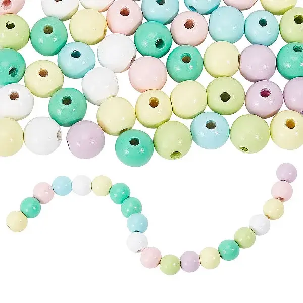 140Pcs 7 Colors Spray Painted Wood European Beads