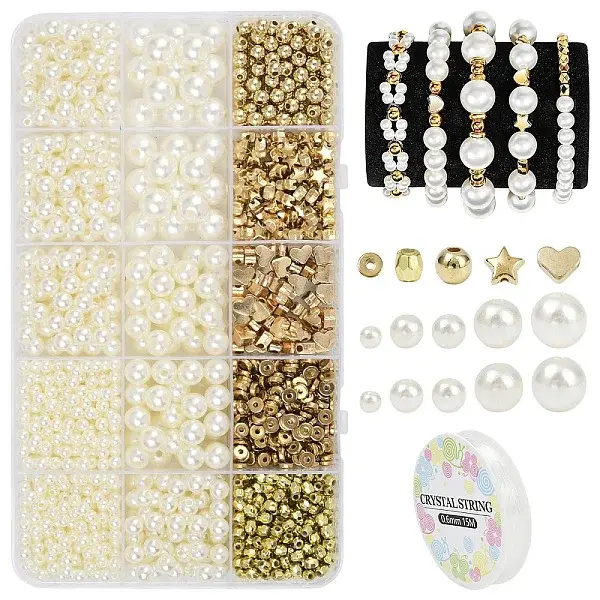 DIY ABS Plastic Pearl & CCB Plastic Beads Stretch Bracelets Making Kits
