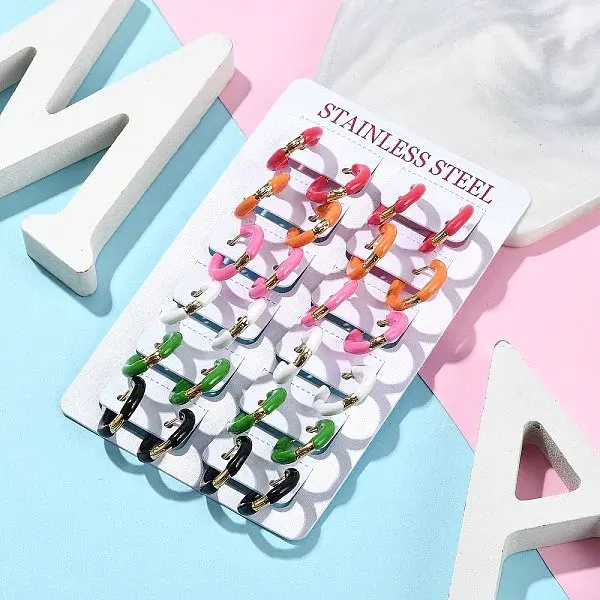 PVD Vacuum Plating 201 Stainless Steel Enamel Hoop Earrings