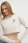 Bavlněné tričko s dlouhým rukávem Calvin Klein Jeans béžová barva, J20J224991