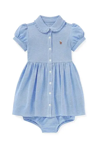 Dětské bavlněné šaty Polo Ralph Lauren modrá barva, mini, 310734896002
