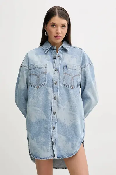 Džínové šaty Fiorucci Angel Print Denim Shirt Dress