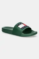 Pantofle Tommy Jeans POOL SLIDE ESS pánské, zelená barva, EM0EM01191