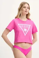 Bavlněné tričko Guess růžová barva