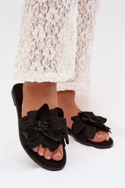 Dámské černé květinové pantofle Elzoria