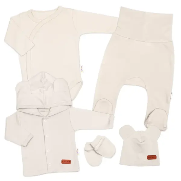 Bavlnená súprava pre bábätko do pôrodnice 5D, Made with love, ecru