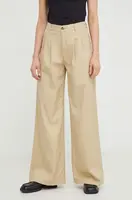 Kalhoty Levi's PLEATED WIDELEG dámské, béžová barva, široké, high waist