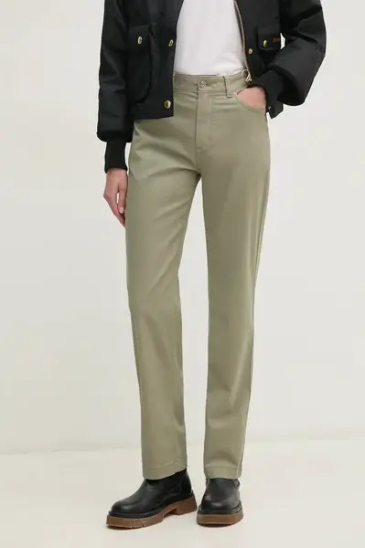 Kalhoty Calvin Klein Jeans dámské, zelená barva, jednoduché, high waist, J20J224852