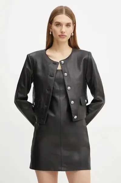 Kožená bunda MICHAEL Michael Kors dámská, černá barva, přechodná, MF410AQFAF