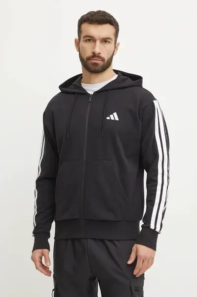 Mikina adidas Essentials pánská, černá barva, s kapucí, hladká, JD1877