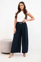 Kesi Włoski Dámské kalhoty s širokými nohavicemi a páskem granátové