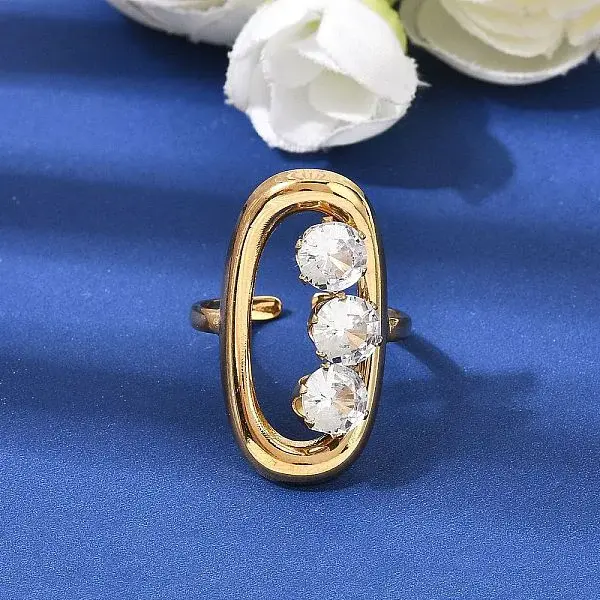 304 Stainless Steel Micro Pave Cubic Zirconia Open Cuff Rings for Women