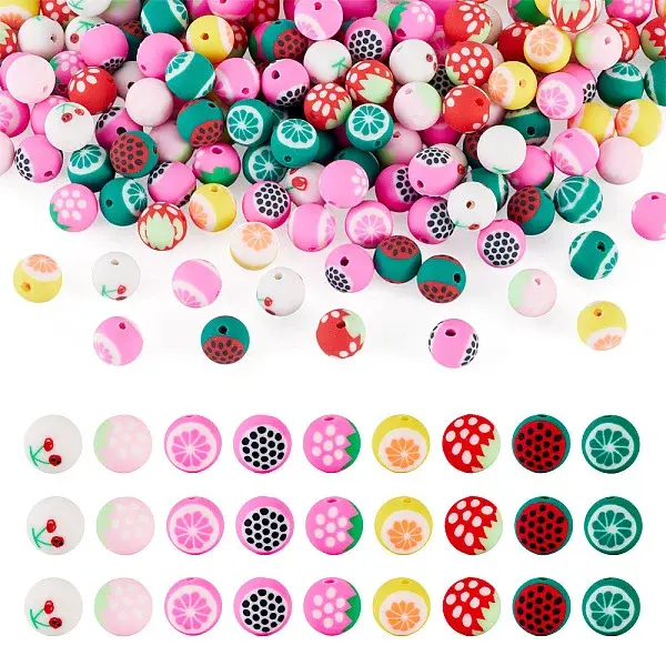 180Pcs 9 Colors Fruits Theme Handmade Polymer Clay Beads