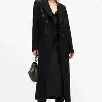 Vlněný kabát AllSaints ELLEN černá barva, přechodný, dvouřadový, W092OB
