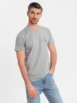 Ombre Men's printed cotton T-shirt with round neckline - light grey