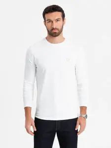Ombre Men's SLIM FIT longsleeve with elastane and print - white