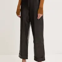 Kožené kalhoty AERON dámské, černá barva, jednoduché, high waist, CRPA217019