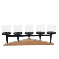 STOJAN NA SVÍČKY dřevo, kov, sklo